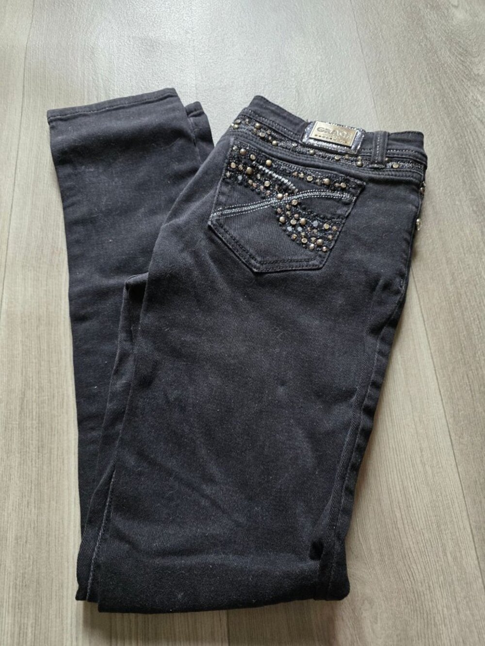 Grace In LA Womens Black Embellished Skinny Jeans With Rhinestone Details Size 2
